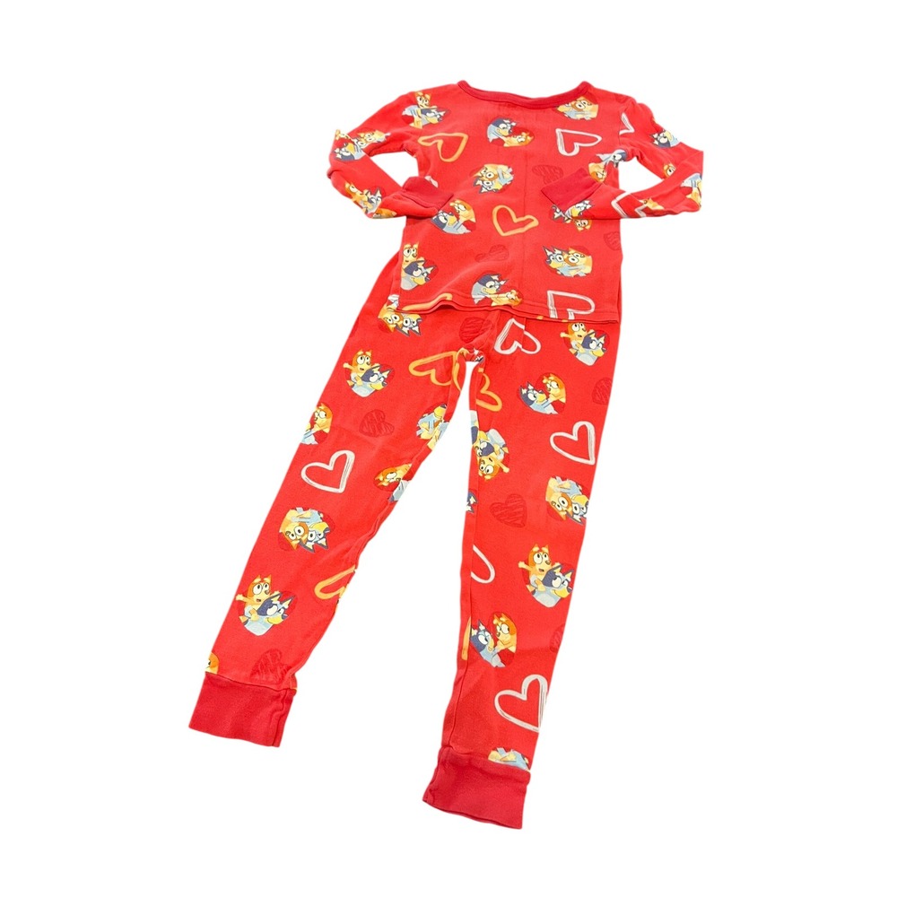 Bluey Bingo Red Heart Cotton Pajama Set Long Sleeve Pants Size 6 RN 87652